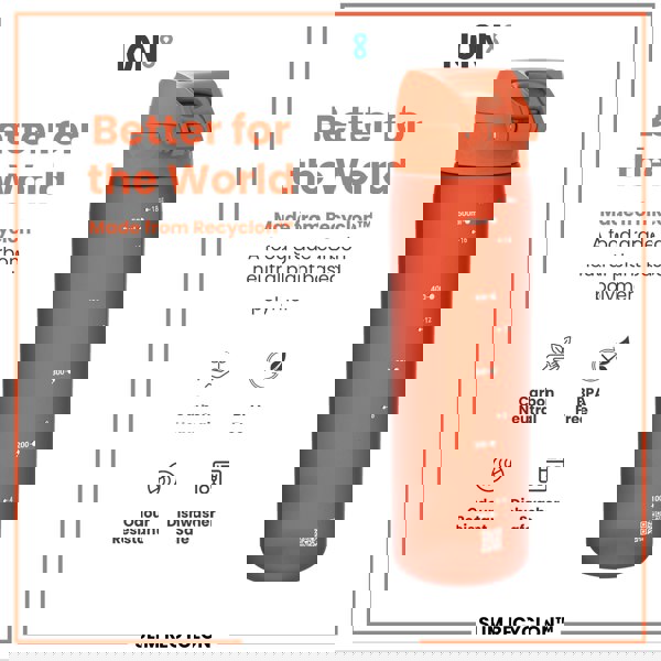 ION8 Leak Proof Slim Water Bottle, Recyclon, Hearty Orange, 500ml (18oz)