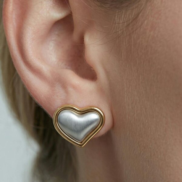 Uchi & Soto Kokoro Mixed Metal Heart Stud Earrings