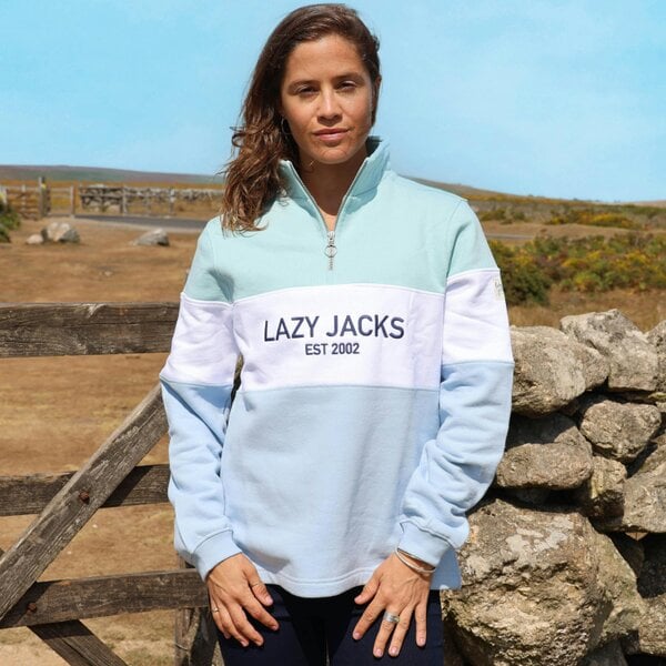Lazy Jacks LJ322 - Ladies Quarter Zip Sweatshirt - Sky/Mint