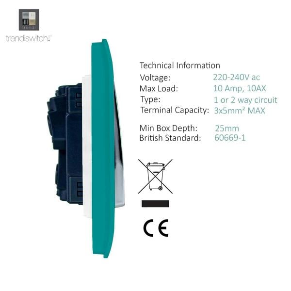 Trendi Switch 3 Gang 1 or 2 way Rocker Light Switch in Bright Teal
