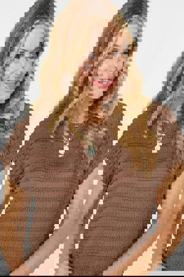 Brown | Ruffled Texture Short Sleeve Top