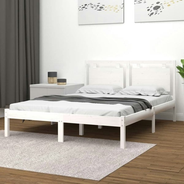 Berkfield Bed Frame White Solid Wood 135x190 cm Double