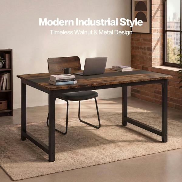 Levede Dining Table 4-6 Seater Retro Kitchen Adjustable Foot for Home Walnut