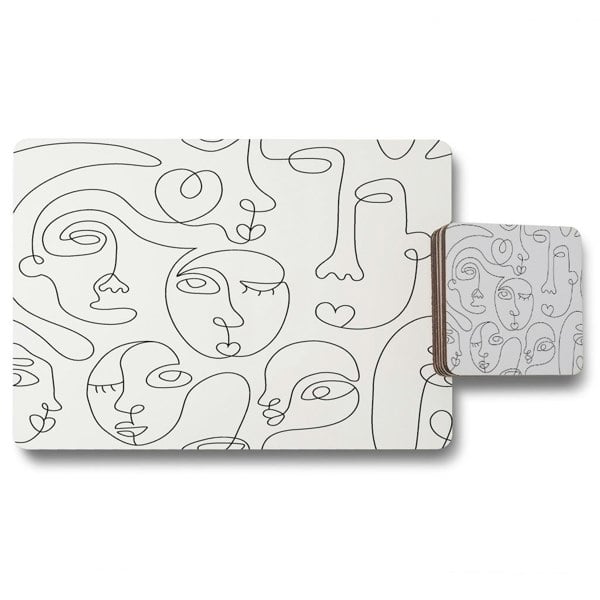Benjamin Tate Design line drawing of faces (Placemat & Coaster Set)