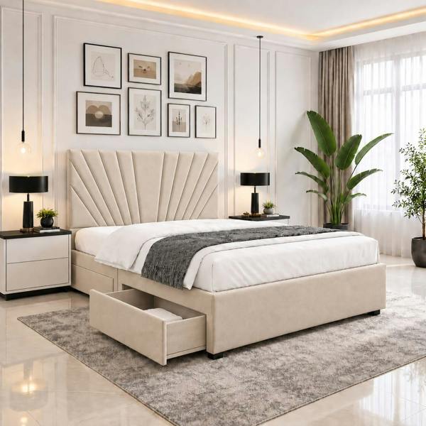 Paradise Beds Seranova Luxury Upholstered Divan Bed With Tall Headboard And Mattress