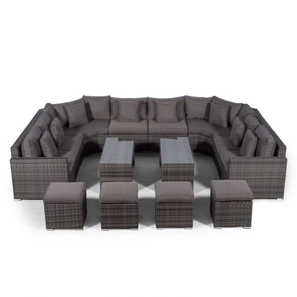 Giardino Santorini U Shape Modular 8 Seat Rattan Sofa Set With 2 Large Coffee Tables & 4 Stools