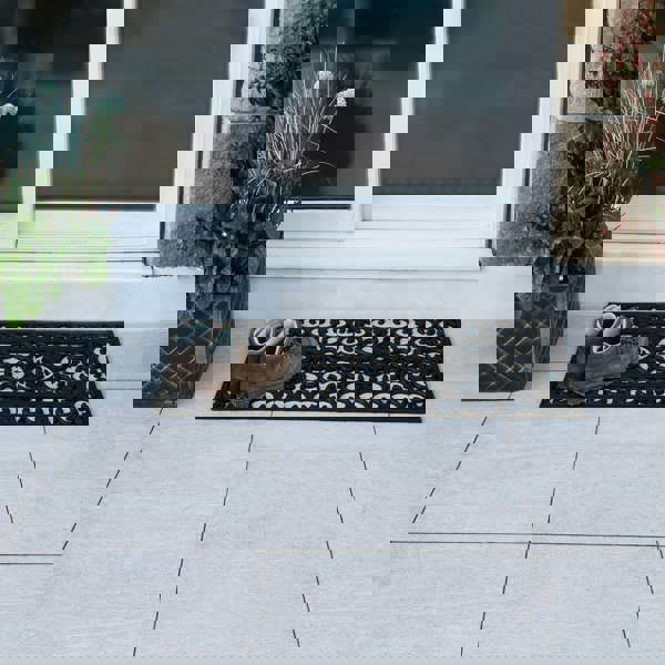 JVL Lexi Wrought Iron Effect Rubber Patio Mat, 45x120cm, Black