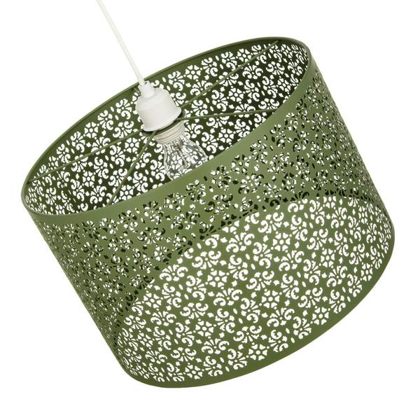 Moroccan Designed Large Olive Metal Pendant Shade with Floral Decor Image 3