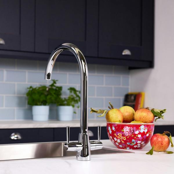 Flode Harstad | Dual Lever Kitchen Sink Mixer Tap with Swivel Spout | Polished Chrome Finish