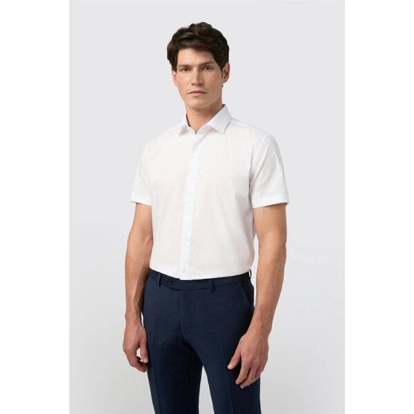 Limehaus Tailored Fit White Stretch Short Sleeve Shirt