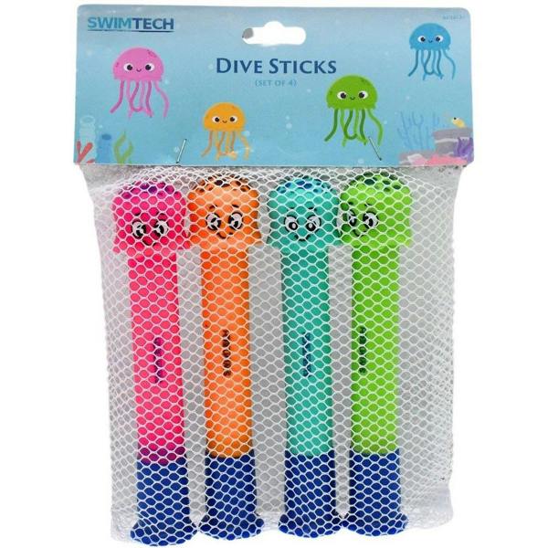 SwimTech Childrens/Kids Dive Sticks (Pack of 4) - Multicoloured - 