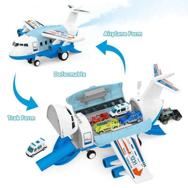 deAO Toys Transport Cargo Airplane Car Track Toy Set with Music Lights and Spray