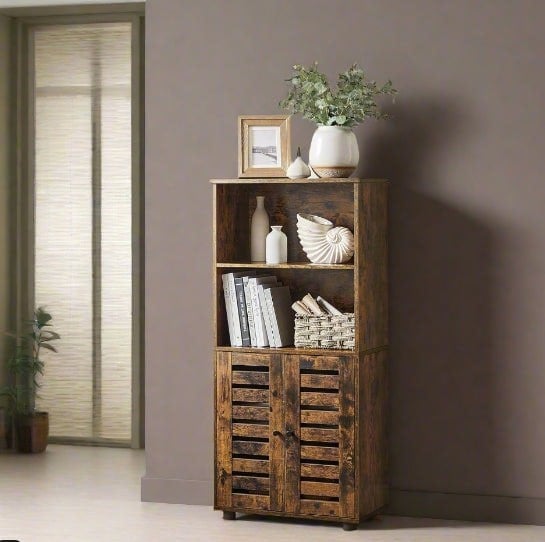 Modcraft Rustic Brown Floor Standing Cabinet with Louvered Doors & Adjustable Shelf