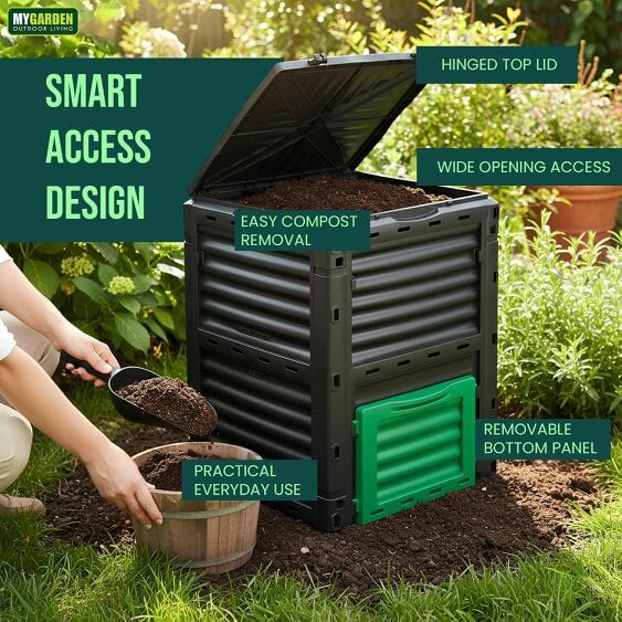 My Garden Outdoor Living Garden Compost Bin 300L with Spatula - Easy to Assemble Large Capacity Compost & Yard Waste Container