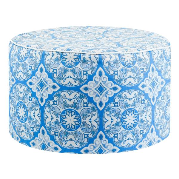 Gardenwize Outdoor Pouf Ottoman – Jacquard Blue Inflatable Footstool