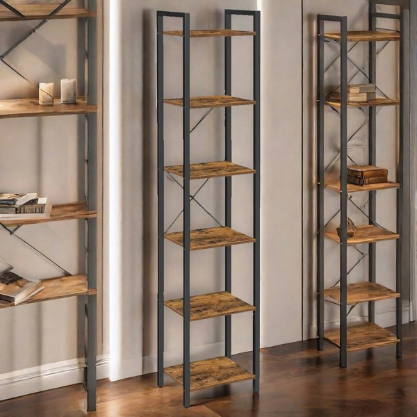 Rafaelo Mobilia 187.5CM Tall Bookcase Industrial Rustic Brown Free-Standing