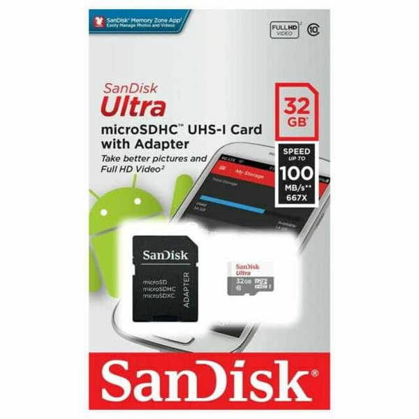 SanDisk Ultra Lite MicroSDHC Class 10 UHS-I 100MB/s Card with adapter- 32GB