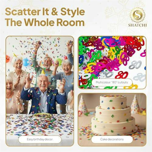 80th Birthday Confetti Multicolour Foil Metallic Party Decoration Pack Options for Table Styling image 7