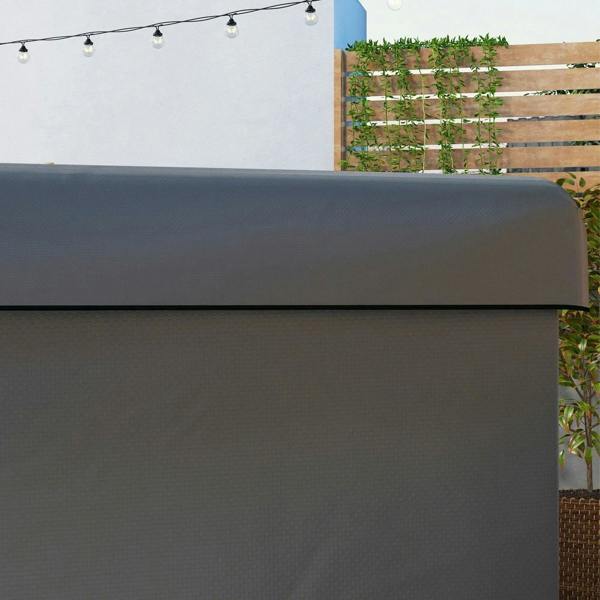 Dark grey swing chair bench cover with wide top panel and side drape