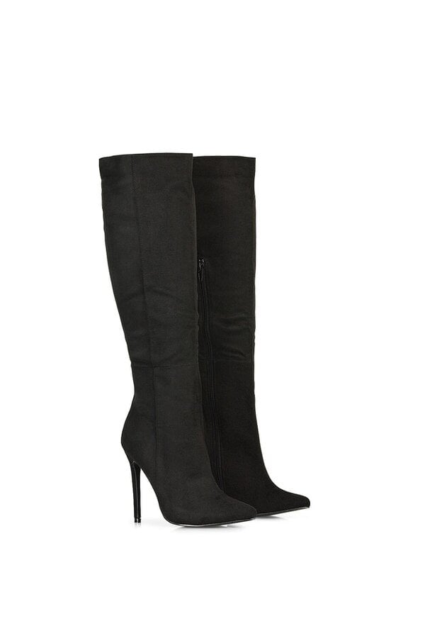 XY LONDON Pointed Toe Zip Up Knee High Stiletto Heel Long Boots