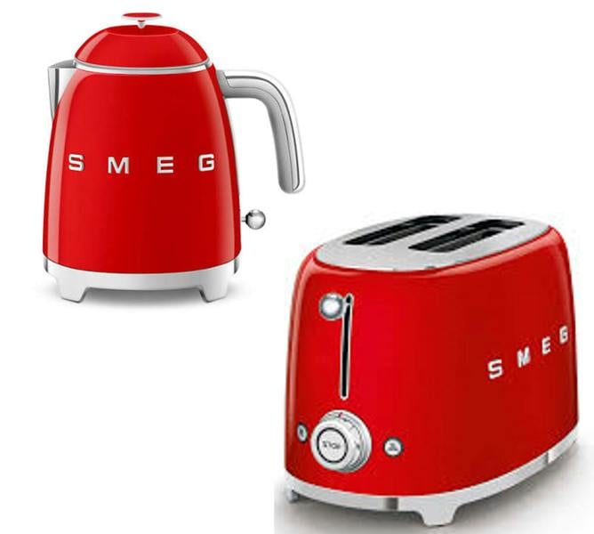 Smeg KLF05 Retro 50's Style Mini Kettle 0.8L & TSF01 2 Slice Toaster Set