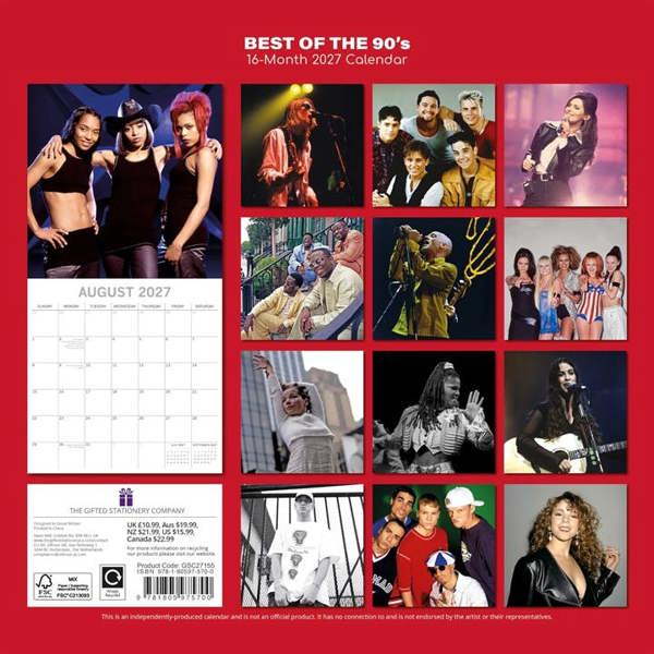 Best of the 90s Calendar 2027, Wall Calendars, Month To View, Entertainment, Gift