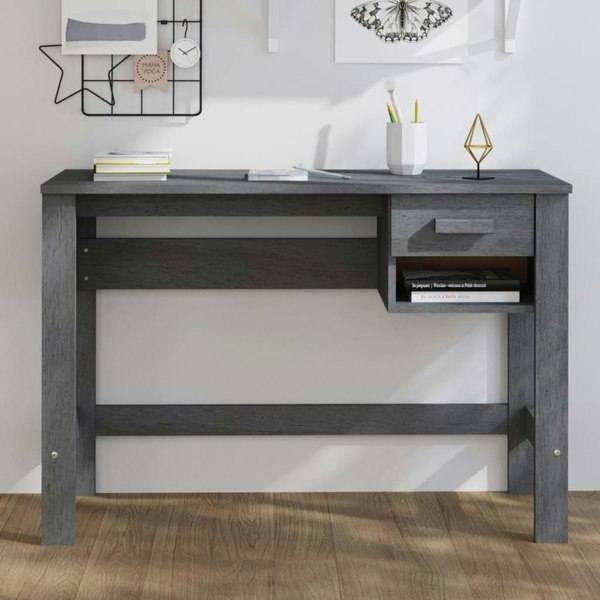 Berkfield Desk HAMAR Dark Grey 110x40x75 cm Solid Wood Pine