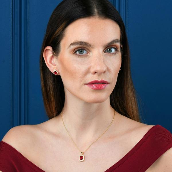 namana Gold Plated 925 Sterling Silver Red Rectangle Halo Pendant Necklace For Women