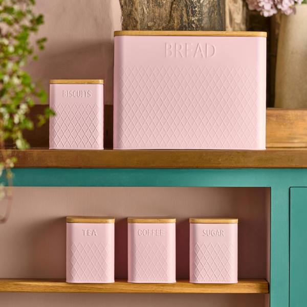 Cooks Professional 5 Piece Embossed Kitchen Storage Set with Bamboo Lids | Pink