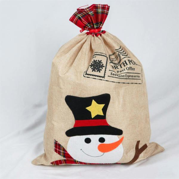 50 x 70 cm Snowman Christmas Sack in Thick Printed Hessian for Festive Gifts image 4