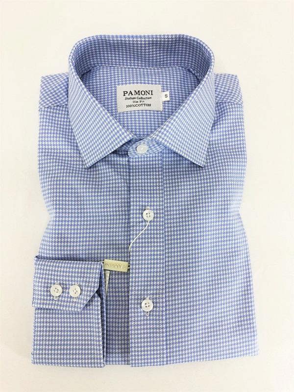 Blue dog-themed slim fit shirt by PAMONI featuring a stylish collar and dog print design on smooth fabric.