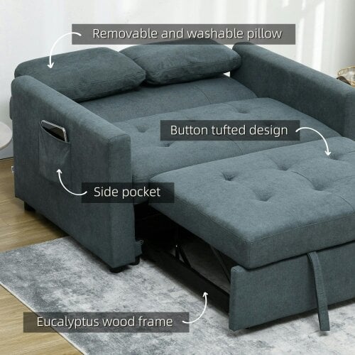 Wyld Haus Matano Maso Charcoal Grey 2 Seater Sofa Bed With Side Pockets And Cushions
