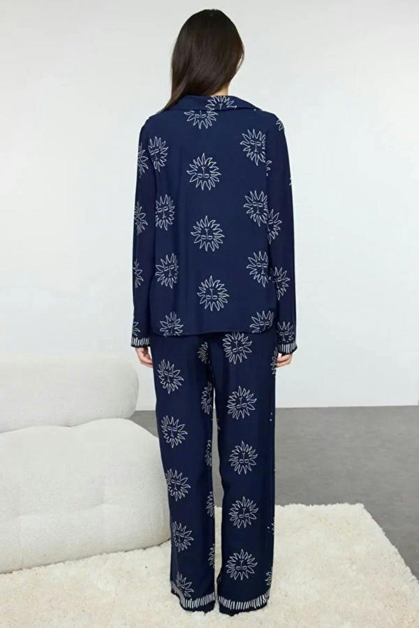 WOVCOR 2- Piece Sun Patterned Viscose Woven Pajama Set