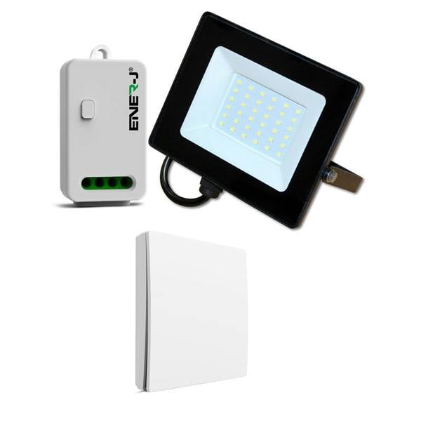 ENER-J 30W LED Floodlight wired with (WS1055) Non Dimmable 5A RF Receiver + 1 Gang Wireless Switch (White)