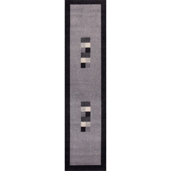 Modern Living Room Rug Bordered Design Grey Black | The Rugs