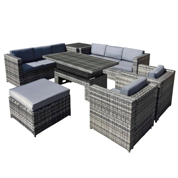 Oseasons Malta Rattan 9 Seat Rising Table U-Shape Set in Walnut Grey
