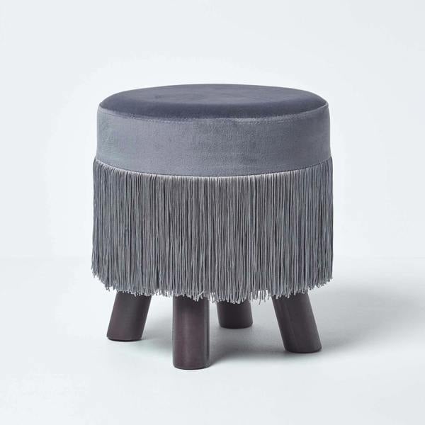 HOMESCAPES Warwick Velvet Footstool with Legs