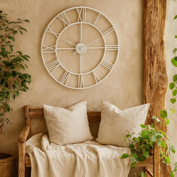 Wyld Haus Minimalist White Metal Open Frame Wall Clock with Roman Numerals