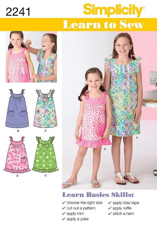 Simplicity Sewing Pattern 2241, Dresses for Kids, Teenagers, Ages: 3-4-5-6  - Beginner, Easy