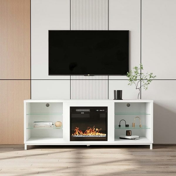 Freestanding TV Stand Entertainment Center with 18" Fireplace Living and Home 