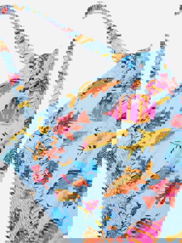 Rachel Riley Girls Tropical Fish Ruched Swimsuit in Multicolour