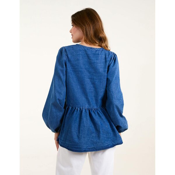 Blue Vanilla Tie Front Chambray Blouse