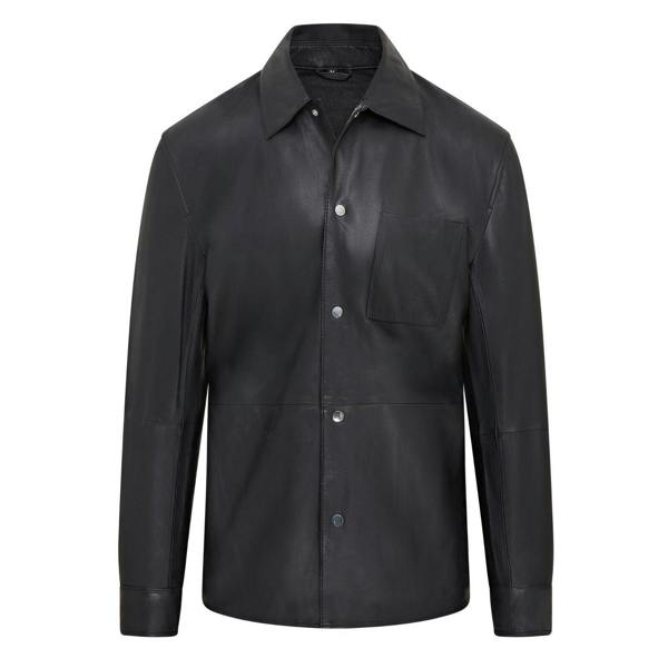 Infinity Leather Mens Black Leather Trucker Western Unlined Shirt Jacket - Abilene