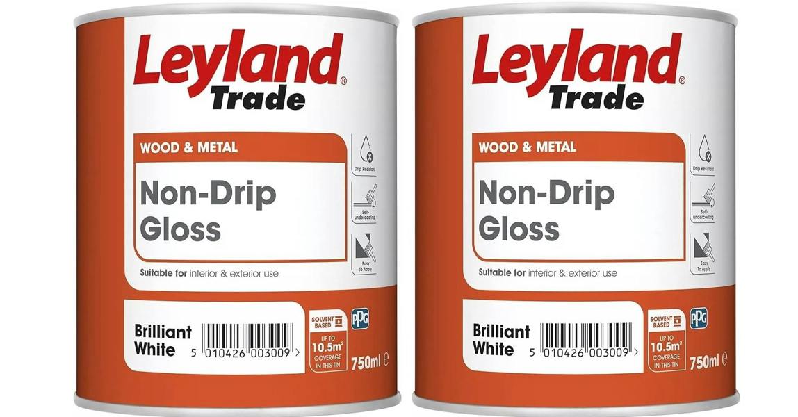 Leyland Trade Non Drip Gloss Paint Brilliant White 750ml Pack of 2