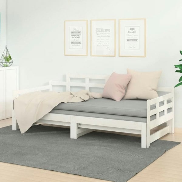 Berkfield Pull-out Day Bed White Solid Wood Pine 2x(80x200) cm
