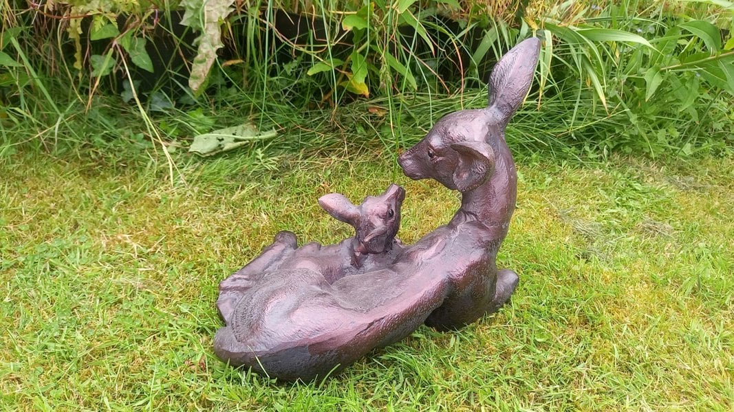 Inspirational Gifting Doe and Baby Fawn Laying Deer Garden Ornament Sculpture Hand Crafted Aluminium