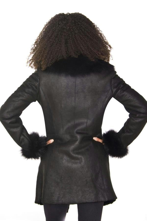 Infinity Leather Womens Black Merino Shearling Coat with Toscana Collar-Fortaleza