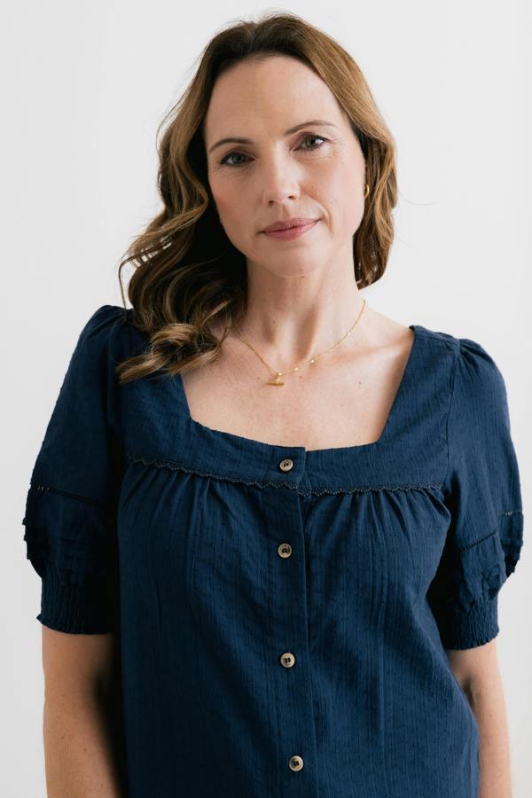 Lily & Me Poppy Plain Cotton Blouse Navy