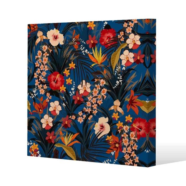 Benjamin Tate Design Bright Red & Orange Tropical Flowers & Plants Slim Style Canvas Print  30x30cm , 15mm Slim Real wood.