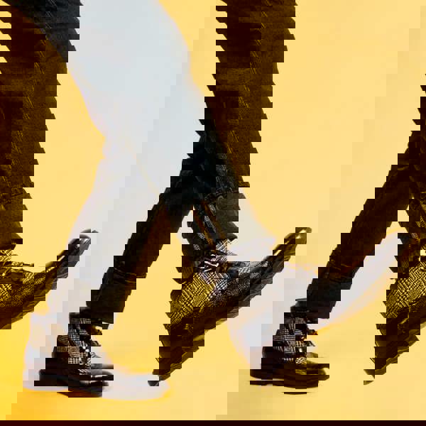 Embassy London Charles - Brown Check - Men's toe cap dressy leather boot in leather and textile